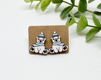 Winter Polar Bear Stud Earrings