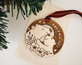 Single Mom Ornament, laser engraved wood ornament, Mom and Me Ornament