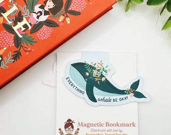 Whale Magnetic Bookmark, Handmade Bookmark