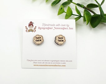 Pronoun Earrings, Pride Earrings, She/her, they/them, he/him, handmade, birch wood