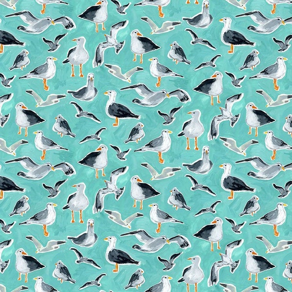 Dear Stella Quilt Fabric Chasing the Sun, Seagulls Teal Choose your cut