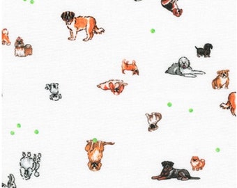 Robert Kaufman Fabric Petite Mini Dogs in color White, Choose your cut, Cotton Quilt Fabric