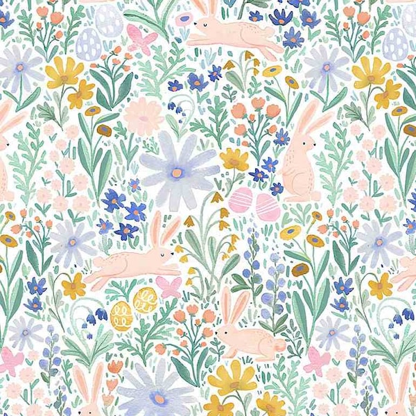 Dear Stella Cotton Quilt Fabric, Hop to It in Multi, Bunnies, Choose your cut