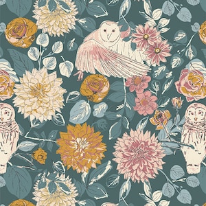 Art Gallery Cotton Fabric Willow Collection, Owl Things Floral by Sharon Holland Choose your cut