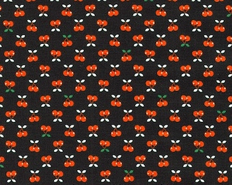 Robert Kaufman Fabric Tiny Happy Lucky Collection Cherries in Black, Choose your cut