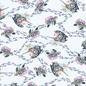 Cotton and Steel Fabric Cosmic Sea Make Waves Hazy Days Turtles Choose your cut