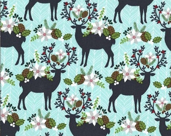 Holiday Garden in Aqua Michael Miller Fabric, Choose your cut