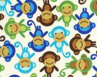 Remnant end of bolt 33 inches Urban Zoologie Monkeys Royal Robert Kaufman Fabric