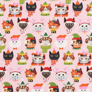 Alexander Henry Quilt Fabric, Christmas Kitty Pink image 1