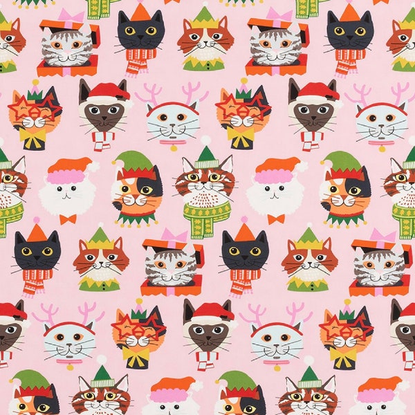 Alexander Henry Quilt Fabric, Christmas Kitty Pink
