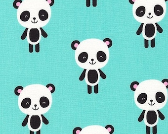 Robert Kaufman Fabric Urban Zoologie Pandas Aqua by Ann Kelle, Choose your cut