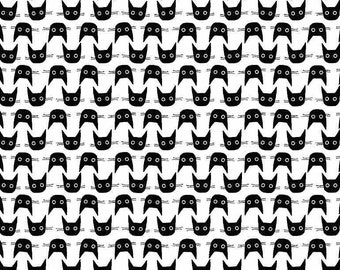 Dear Stella Fabric Les Chats Noirs, Cat Heads in color Black and White Choose your cut