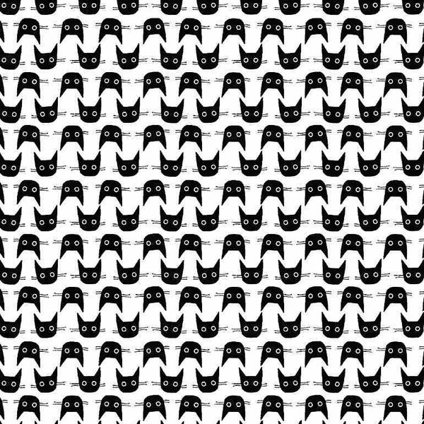 Dear Stella Fabric Les Chats Noirs, Cat Heads in color Black and White Choose your cut