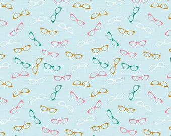 Riley Blake Fabric Stardust Glam Glasses in Mist, choose your cut, Cotton Quilt Fabric