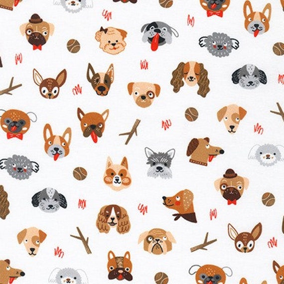 Robert Kaufman Fabric Whiskers and Tails Dog Faces in Color White, Choose  Your Cut, Cotton Quilt Fabric 