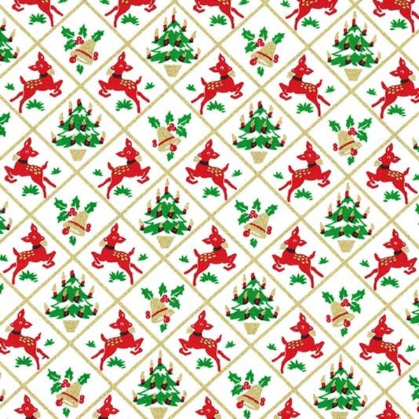 Michael Miller Christmas Fabric Fawn Frolic in color White, Choose your cut