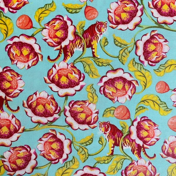 Rare Out of Print Tula Pink Fabric Lotus in color Tomato, Cotton Quilt Fabric