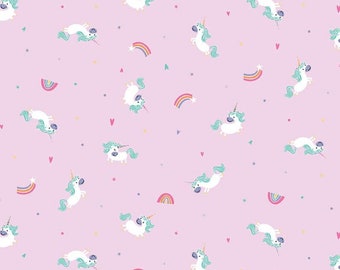 Riley Blake Fabric Unicorn Kingdom Pink Toss, choose your cut, Cotton Quilt Fabric