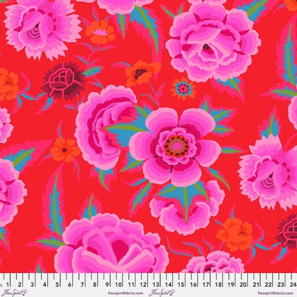 August 2022 Embroidered Shawl Magenta Kaffe Fassett Fabric Choose your cut, Cotton Quilt Fabric