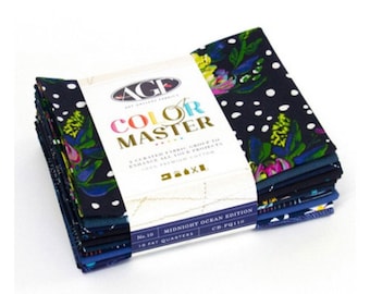 10 Fat Quarter Bundle Art Gallery Quilt Fabric, Color Master Midnight Ocean Edition