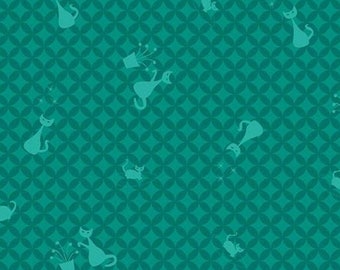 Riley Blake Fabric Mod Meow Cats in color Jade, choose your cut, Cotton Quilt Fabric