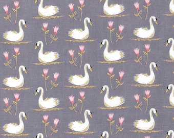 Michael Miller Fabric Glitter Critters Collection Swans A Schwimmen in Farbe Zinngrau, Wähle deinen Schnitt