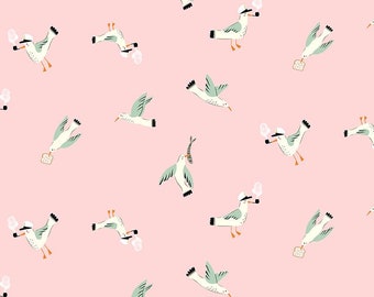 Dear Stella Fabric, Seafarer Collection Seagulls Blush Choose your cut