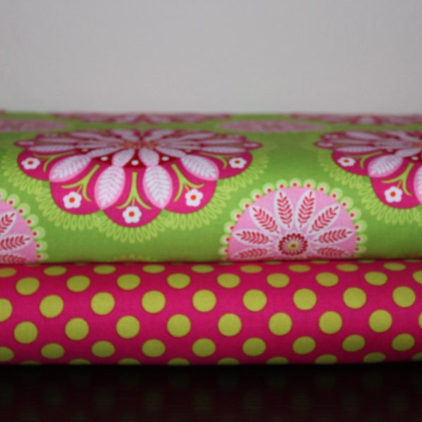 Michael Miller Fabric Duo Kaleidoscope Lime and Ta Dot Raspberry 2 yards total