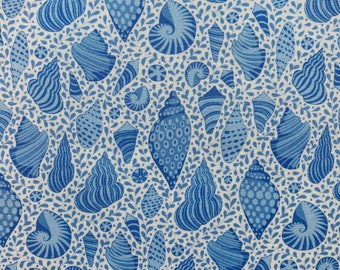 Tilda Cotton Quilt Fabric, Cotton Beach, Beach Shells Blue