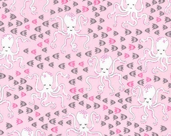 Michael Miller Fabric Glitter Critters Collection Octopi n color Pink, Choose your cut