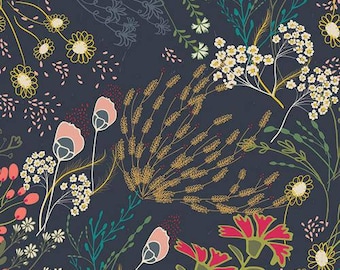 Reste de rouleau de 43 cm (17 pouces) de tissu Art Gallery Fabric Indie Folk Meadow en teinte Dim