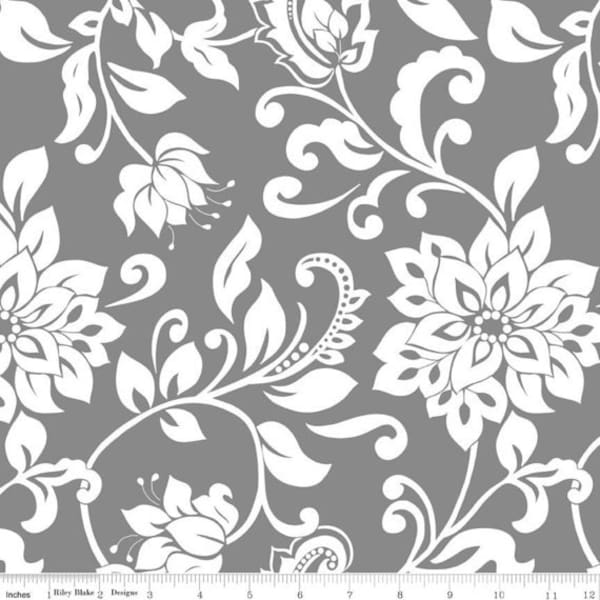 Riley Blake Fabric Mystique Main Floral  Lila Tuller Gray 1 yard, yardage available