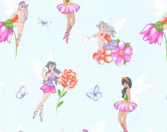 Frolicking Fairies in Mist from the Fairy Frolic Collection,  Michael Miller Fabric, Choose your cut