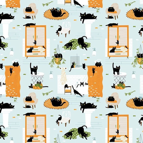 Dear Stella Fabric, Feline Fancy Kitty Wash in Icy Choose your cut