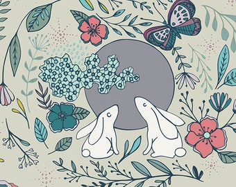 Nightfall Collection, Moon Stories in Ash Art Gallery Fabric, Cotton Quilt Fabric