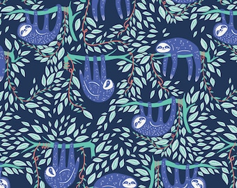 Selva Collection,Swaying Sloths in Serene Art Gallery Fabric, Choose your cut