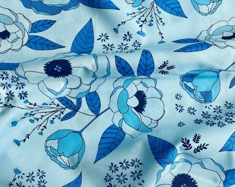 True Blue-collectie, azul bestrooide pioenrozen, kunstgaleriestof, kies je snit, katoenen stof
