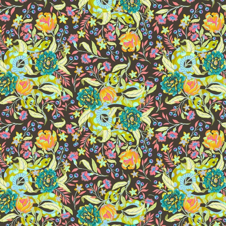 Retired Tula Pink OWL Fabric Cotton Quilting Fabric Fat Quarter All Stars  Forget Me Not Blue Lime Green Floral Out of Print Oop 