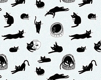 Dear Stella Fabric Chillin' Icy, Feline Fancy Black Cats Choose your cut