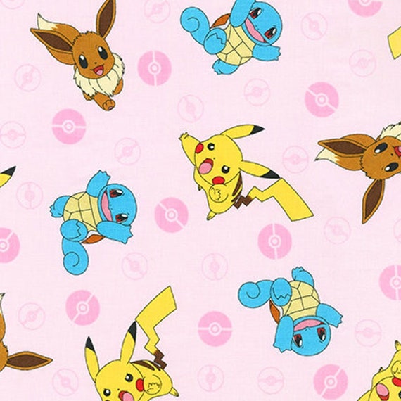 Robert Kaufman Pokemon Character Toss Fabric, Blush Cotton Quilt Fabric