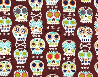 Michael Miller Fabric Bonehead Skulls Cocoa Brown