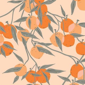 Tangerine Collection, Fruit Laden Branches Art Gallery Fabric, Cotton Quilt Fabric