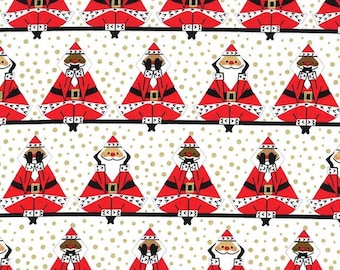 Michael Miller Christmas Fabric Three Wise Santas in color Snow, Choose your cut