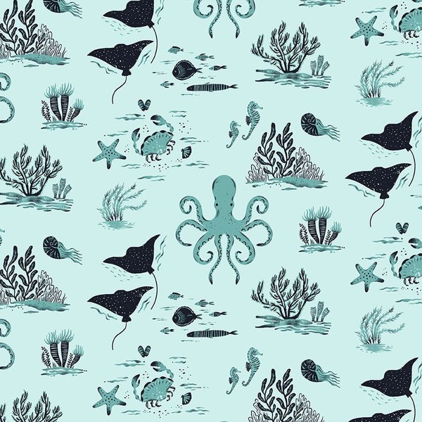 Dear Stella Fabric, Seafarer Collection Octopus Toile Choose your cut