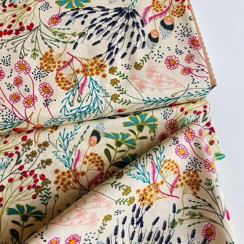 Tissu pour galerie d'art Indie Folk Meadow en vifs Choisissez votre coupe, tissu de courtepointe en coton