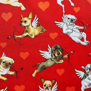 Alexander Henry Quilt Fabric, Puppy Love Red, Hearts Valentines Day