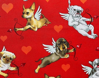 Alexander Henry Quilt Fabric, Puppy Love Red, Hearts Valentines Day