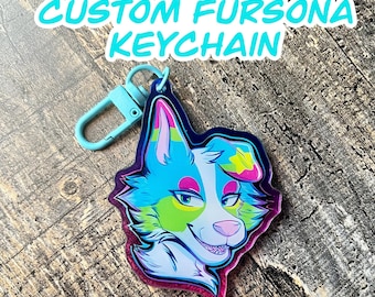Personalisierte Fursona Schlüsselanhänger | Doppelseitiger pelziger Acryl-Anhänger Taschenanhänger (read desc)