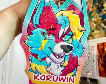 Custom holographic furry badge for conventions physical badge of your fursona digital drawing