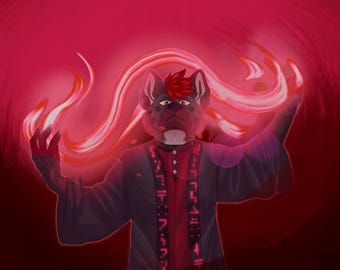 Illustrazione personalizzata di un fursona / Disegno digitale antropomorfo con sfondo